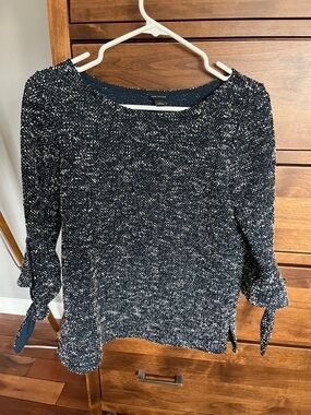 Ann Taylor Navy & White Speckled Crewneck Sweater